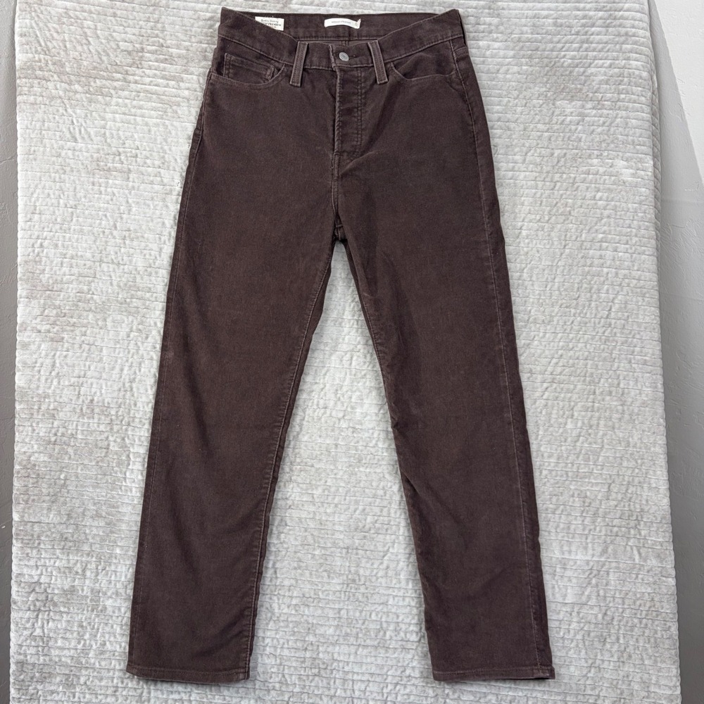 Levis Premium Wedgie Straight Corduroy Pants Brown High Rise Button Fly 28x28